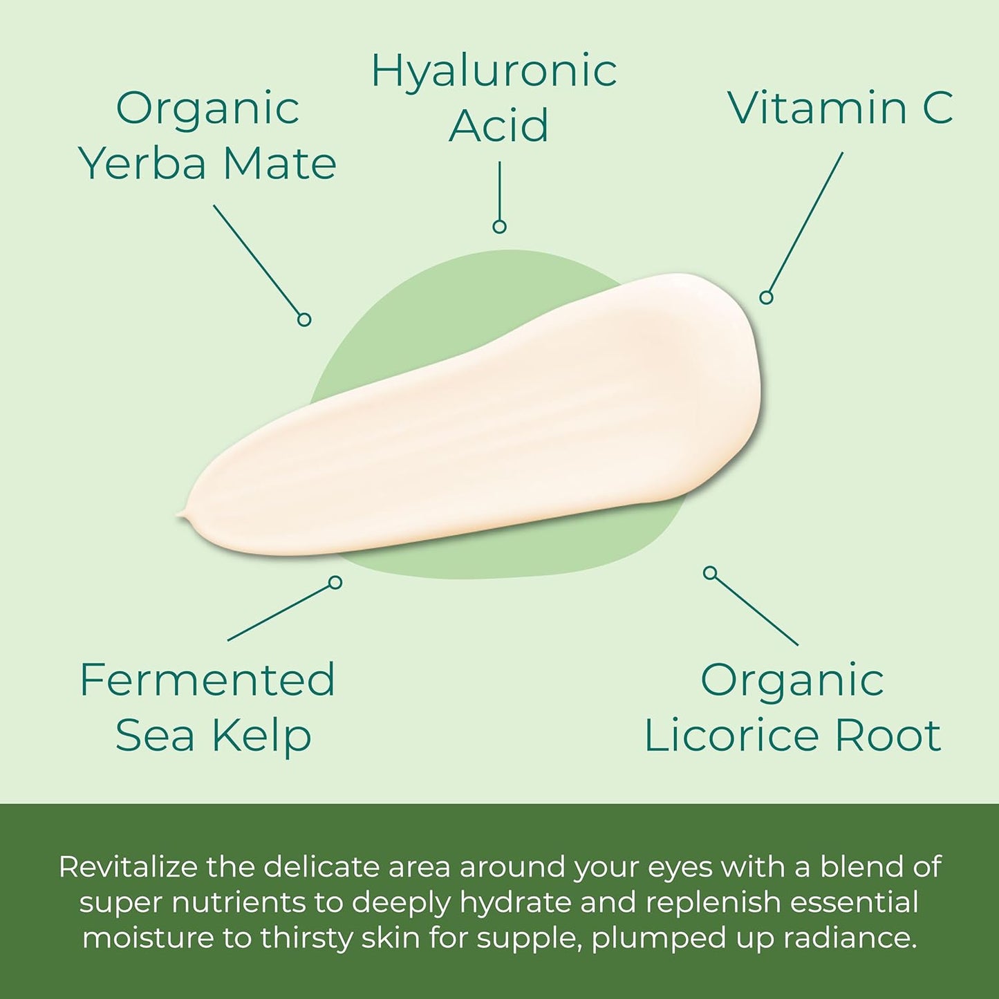 Miracle Sea Kelp Eye Cream Hydrating & Correcting Yerba Mate Caffeine & Hyaluronic Acid for Dark Circles Bags & Puffiness - Daily Anti Aging Moisturizer for Women & Men, Vegan - 1 Oz