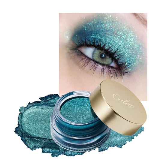 Oulac Teal Eyeshadow Green Glitter Eyeshadow Highly Pigmented Eye Shadow Waterproof & Long Lasting for Women with Moisturizing Formula. Multi-use for Highlighter. 6g (14) | alldaygood beauty