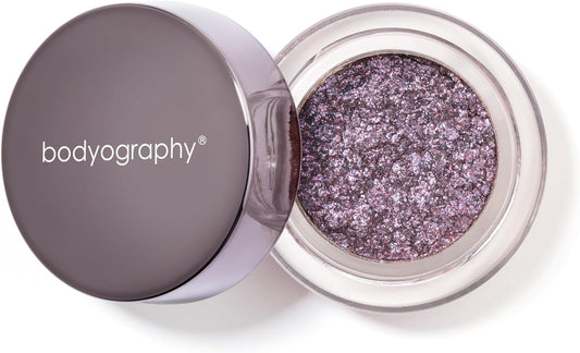 Bodyography Glitter Pigment Eye Shadow | Long Wear Shimmer Eyeshadow | Vegan, Talc & Paraben Free | Cream Powder Formula | Hue (Duo Chrome Purple) 1.5 g | alldaygood beauty