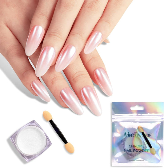 MelodySusie White Chrome Nail Powder for Gel Nails,Pearl Powder Mirror Effect Pigment Pearlescent Mermaid Pigment Pearl Glitter for Home DIY Salon Use Visit The MelodySusie Store | alldaygood beauty