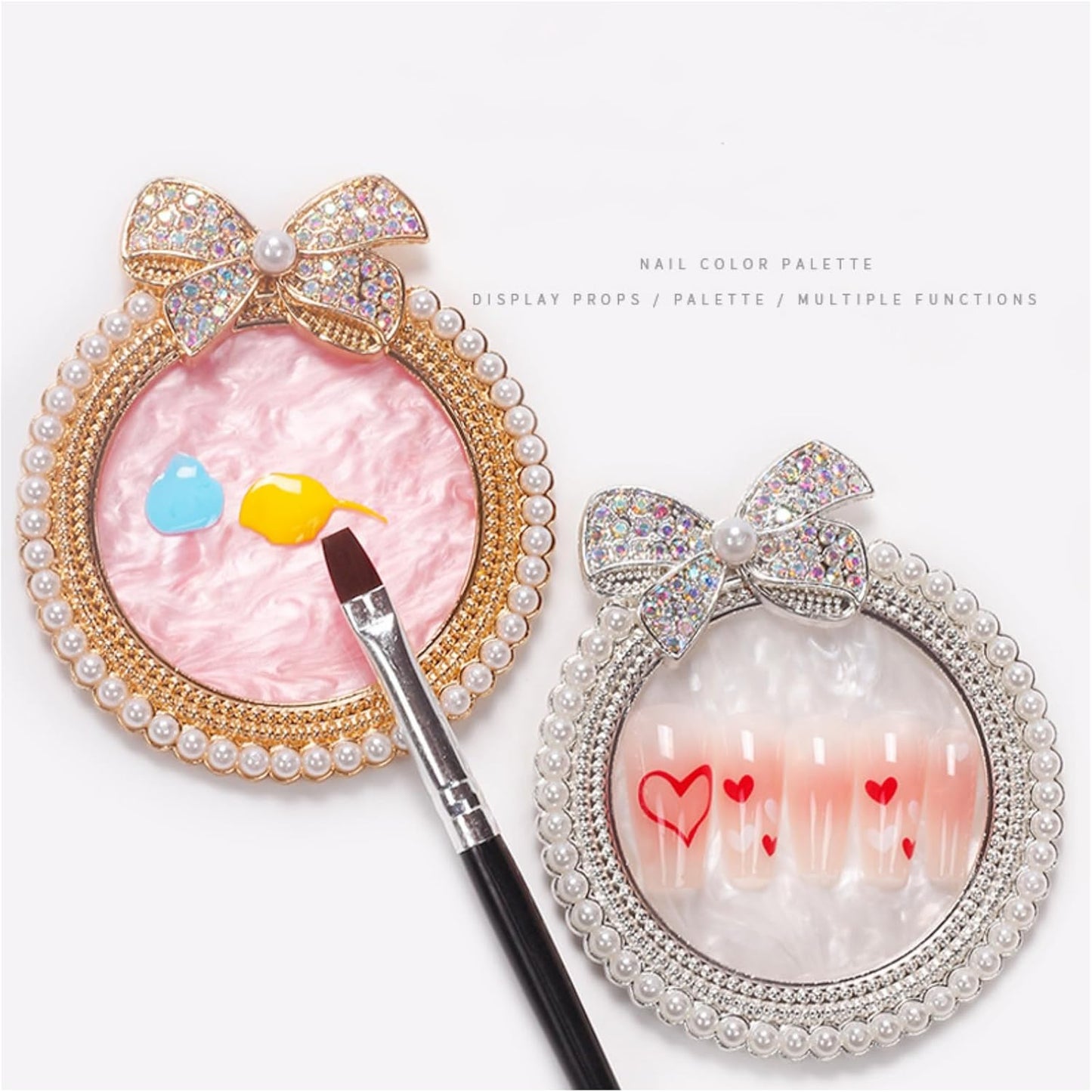 4Pcs Resin Nail Art Plalette Nail Polish Mixing Plate Gel Palette Manicure Tool for Nail Art Display (Pink Silver)