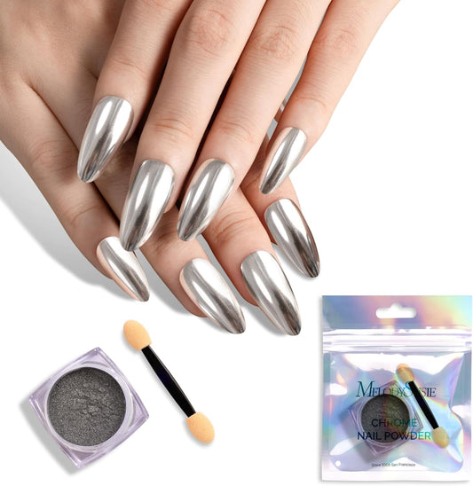 MelodySusie Sliver Chrome Nail Powder for Gel Nails,Metallic Mirror Effect Pigment Stylish and Technological Silver Fine Glitter for Home DIY Salon Use | alldaygood beauty