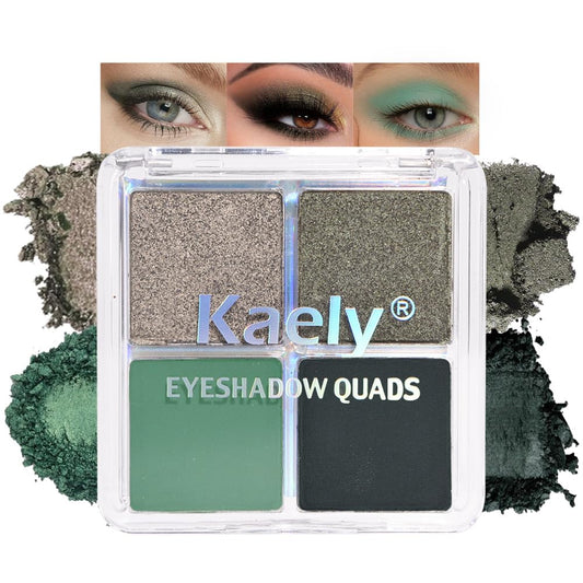 Kaely Powder Eyeshadow Quad, Matcha Green Matte Glitter Eyeshadow Palette Makeup, Neutral Eye Shadow Palette for Older Women Pigmented Waterproof, sombras para ojos, Blendable, Cruelty-free, 12 | alldaygood beauty