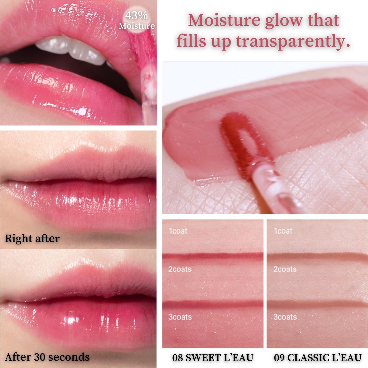 BBIA L’EAU Tint – Glossy & Glow Lip Stain, Watery Lip Tint, Non-Sticky, High Shine Finish, Long-lasting, Moisturizing, Lightweight, Natural, Daily Use, Vegan, Korean Lip Makeup (05 PEONY L'EAU)