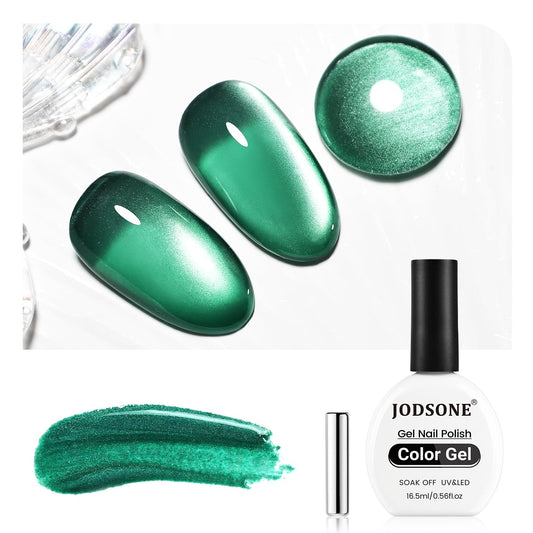 JODSONE 16.5ml Cat Eye Gel Nail Polish Dark Green Single Colors for Holographic Glitter Cat Eye Reflective Translucent Need U V Lamp | alldaygood beauty