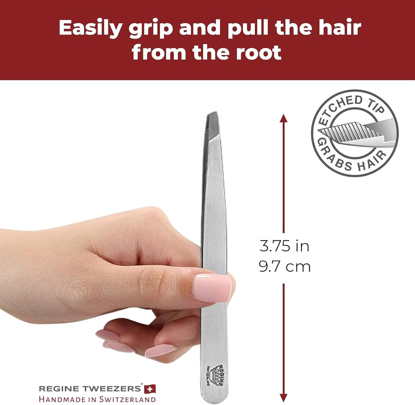 Professional Tweezers Slant Tip - Etched Tip Brow and Eyebrow Tool for Men and Women - Precision Tweezers for Fine Hair, Chin, Lash Extensions - Stainless Steel Handmade Beauty Tool