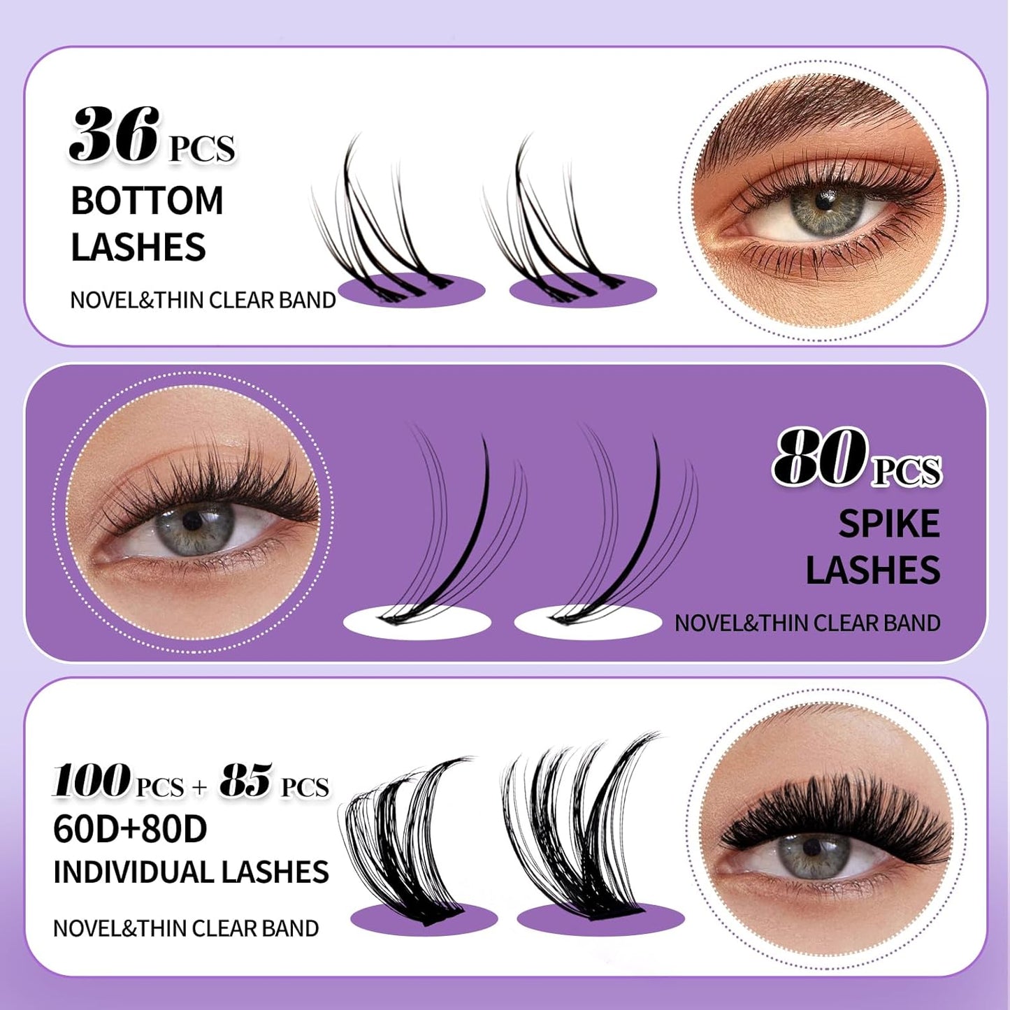 Lash Clusters With Bottom Lashes 356PCS 60D/80D Multi-types Fluffy Lash Clusters C/D Curl Wispy Individual Lashes Spike Volume Cluster Eyelash Extensions By Wendy Lashes(60/80D-0.07D)