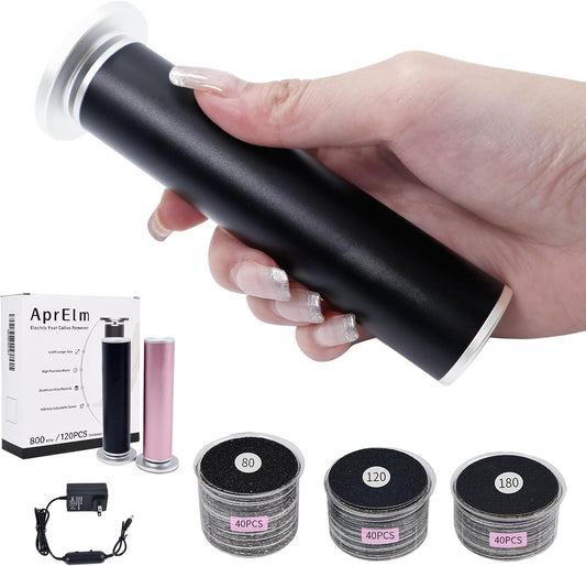 4.8IN Longer Electric Foot Callus Remover with 120pcs Sandpaper Discs, Professional Aluminum Callus Remover for Feet, Stepless Speed Control Pedicure Tools for Dead Skin (Black-pro) | alldaygood beauty