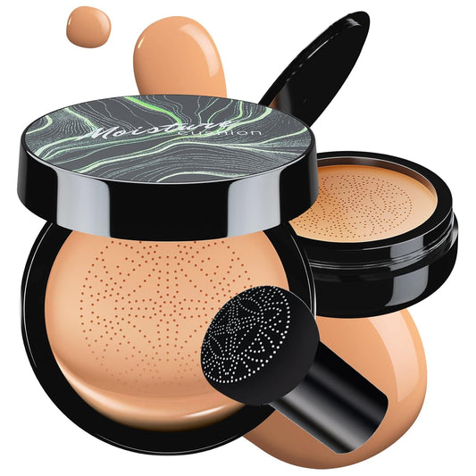 Mushroom Head Air Cushion CC Cream - BB Cream Foundation Makeup Moisturizing Concealer Long-Lasting, Cushion Foundation Full Coverage Self Adjusting for Mature Skin & All Skin Types （Medium Deep) | alldaygood beauty