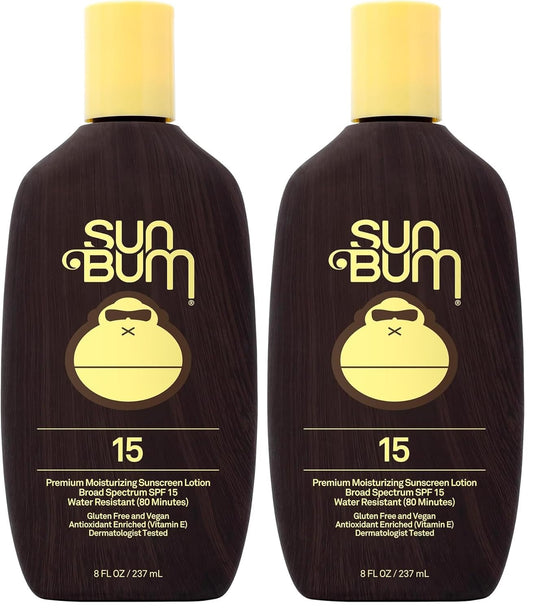 Sun Bum Original SPF 15 Sunscreen Lotion | Vegan and Hawaii 104 Act Compliant (Octinoxate & Oxybenzone Free) Broad Spectrum Moisturizing UVA/UVB Sunscreen with Vitamin E | 8 oz (Pack of 2) | alldaygood beauty