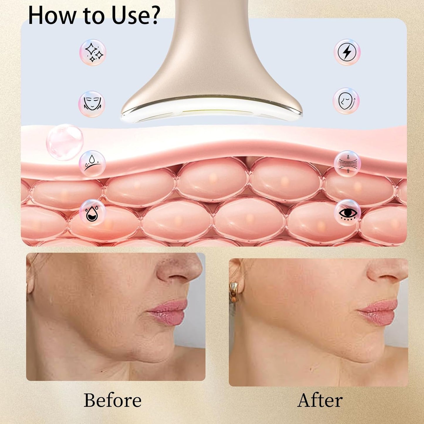 8 Modes&3 Color Facial-Massager-Device(Gold)