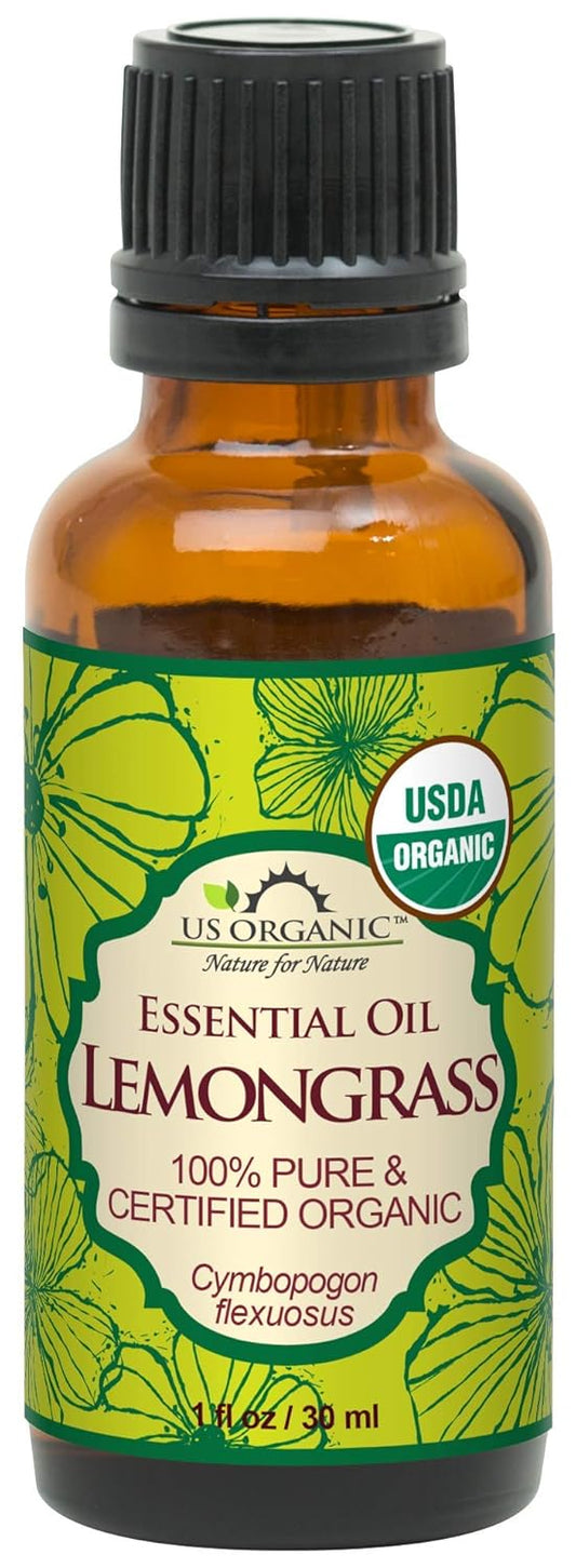 US Organic 100% Pure Lemongrass Essential Oil, USDA Certified Organic, Extracted by Steam Distillation Method, for Hair, Nail Polish Remover, Bees Attraction, and More. 30 ml | alldaygood beauty