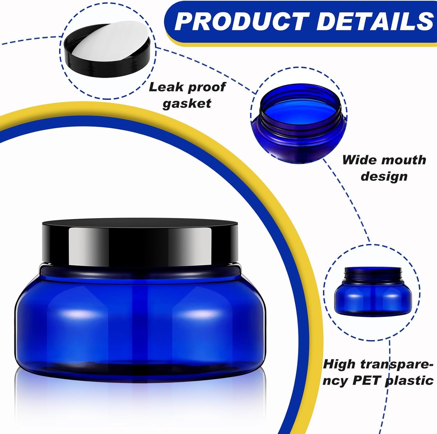 Tessco 24 Pack Plastic Jars with Lids Labels Empty Clear Plastic Jars Round Refillable Cosmetic Containers Body Butter Containers Bulk Sugar Scrub Bottle for Make Up(5 oz,Blue, Black)