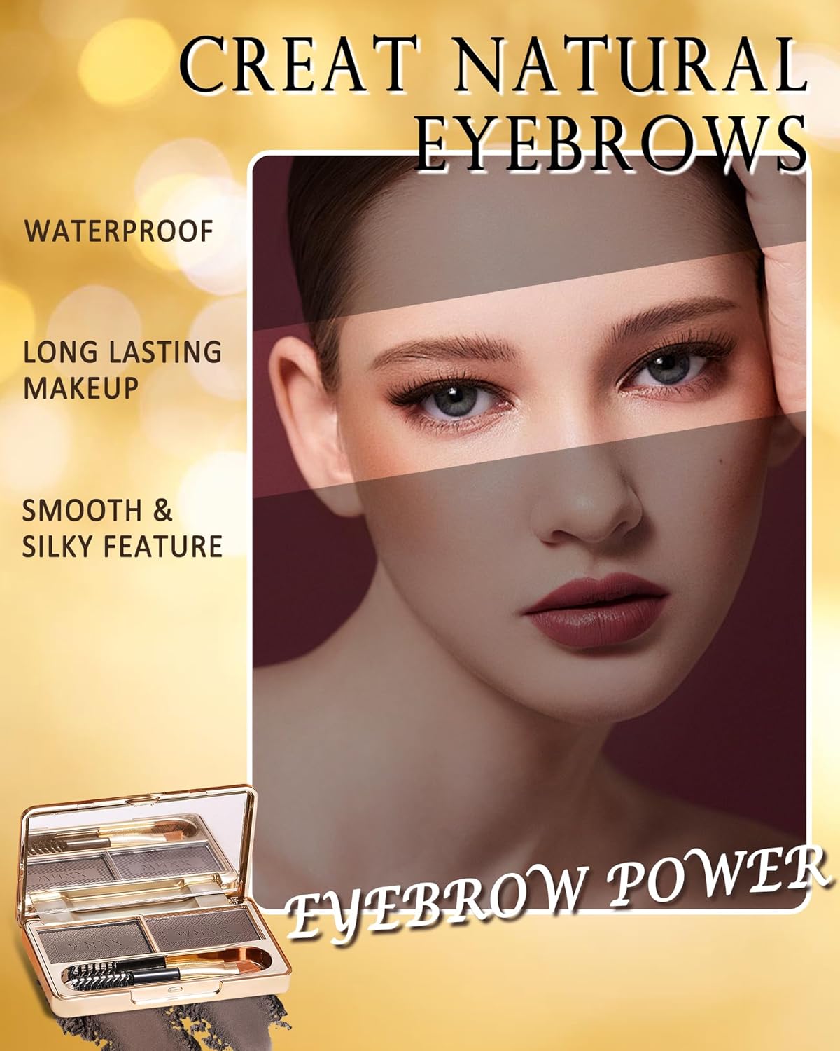 Eyebrow Powder Kit-2 Colors Eye Brow Tinting Powder Palette Long-Lasting Waterproof, Light Dark Grey Brown Brow Filler Product, Mother's Day Makeup Gift for Women Girl, with Mirror Brow Brush-Set 01