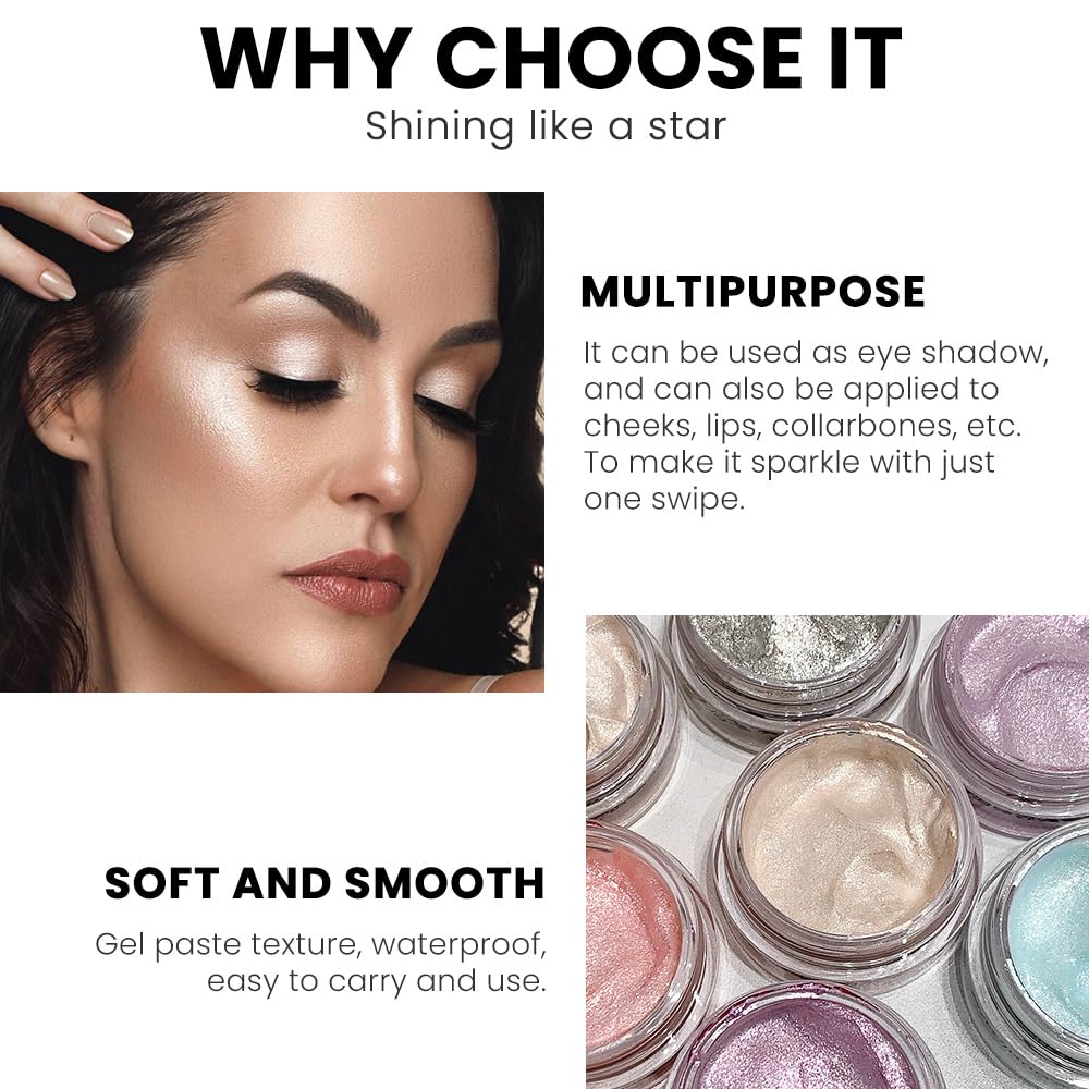 Monochrome Glitter Eyeshadow Palette,Single Champagne Gold Shimmer Eyeshadow,Long-Lasting Sheer Eye Makeup With A Sparkle Finish,Smooth Formula,Vegan & Cruelty-Free