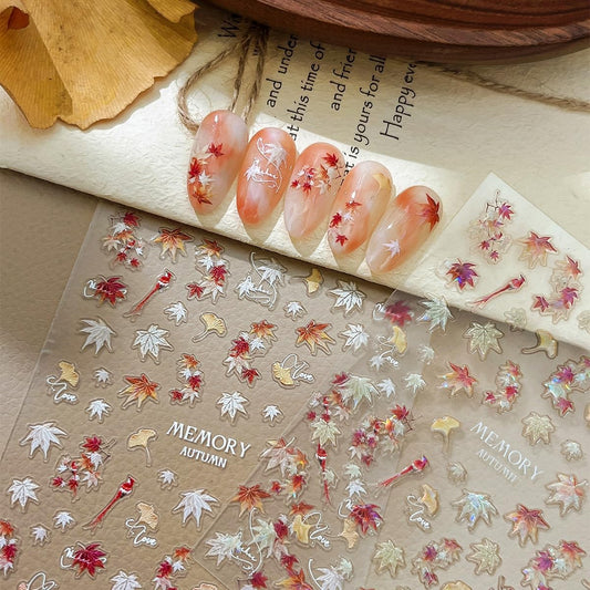 2Sheets Autumn Maple Leaf Nail Art Stickers 5D Embossed Fall Leaf Nail Decals Shiny Maple Leaves Nail Sticker for Thanksgiving Day Nail Art Maple Leaf Manicure Acrylic Nails Accessories for Women DIY | alldaygood beauty