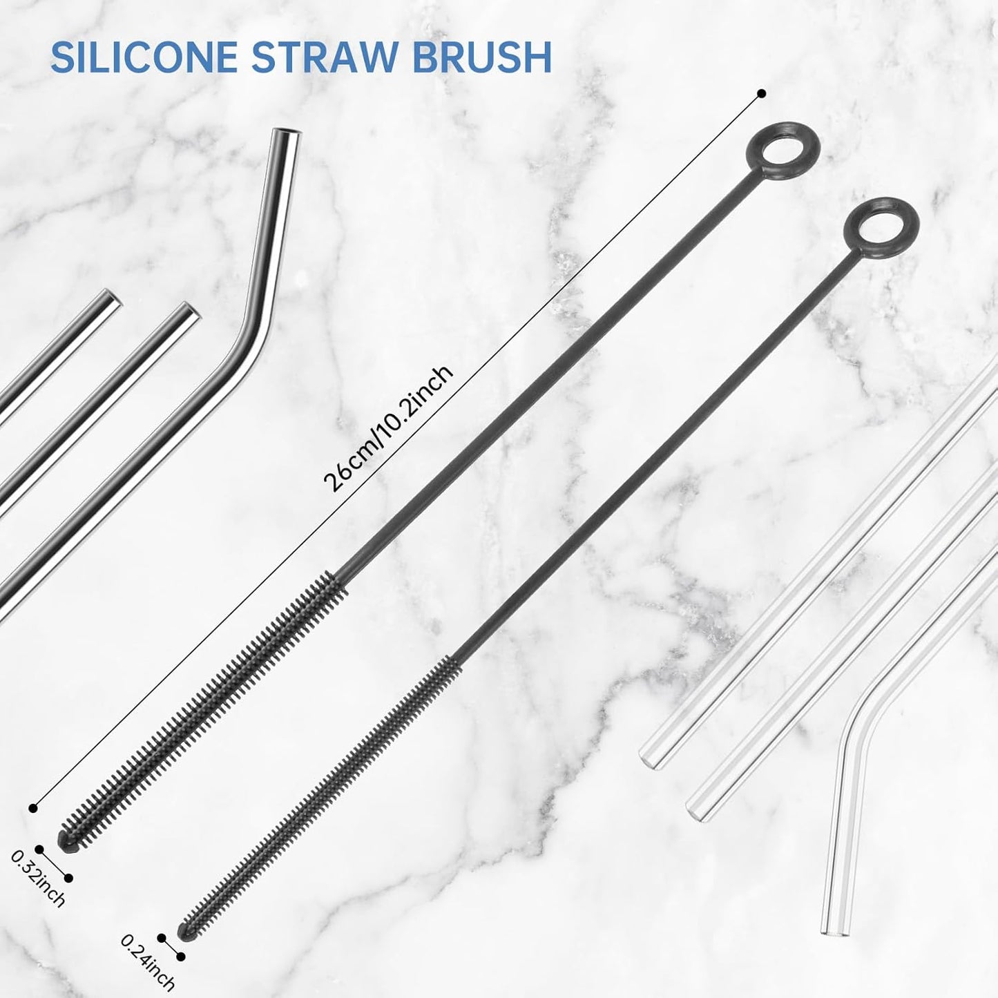 Baby Bottle Brush and Straw Cleaner Brush Set, Extra Long Double-Ended Soft Silicone Brush Cleaner for Baby Bottles, Water Bottles, Cups, Breast Pumps, Detachable & Hangable