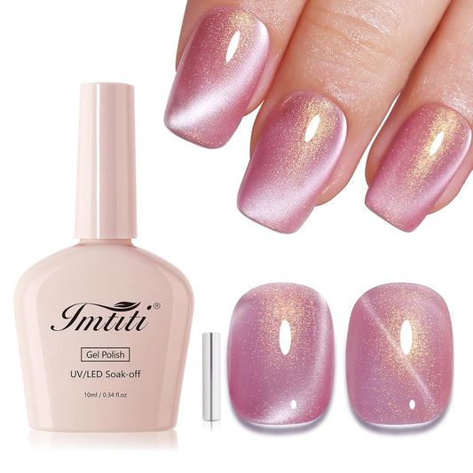 Imtiti Aurora Cat Eye Gel Polish, Pearl Purple Gold Holographic Glitter Magnetic UV Soak Off Gel Nail Polish (0.34 Fl Oz-996) | alldaygood beauty