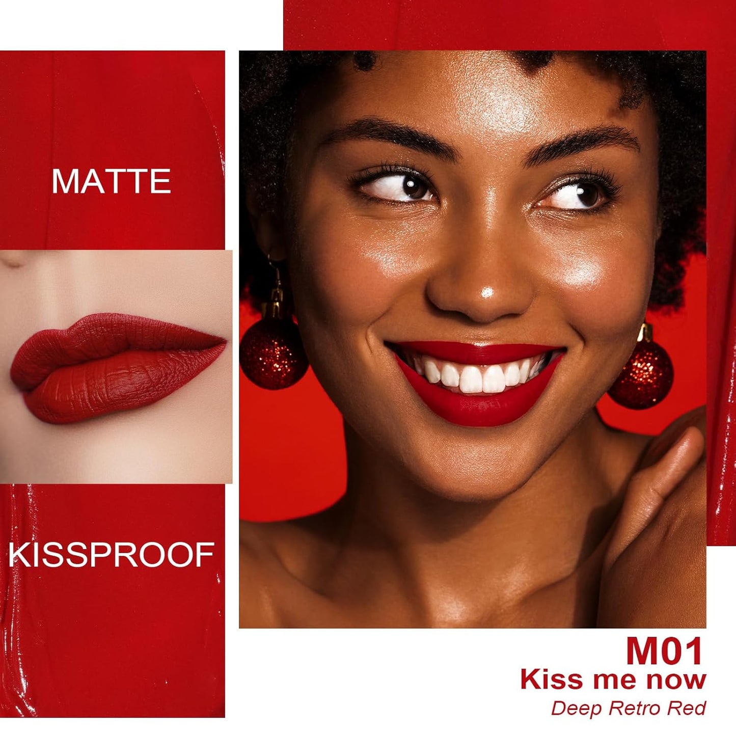 Oulac Matte Liquid Red Lipstick for Women, Deep Red Lip Gloss Creamy Matte Texture, Waterproof, Non-Stick Cup, Extra-Pigmented Lip Tint Stain with Vitamin E & Rose Oil, Vegan, Cruelty-Free, M01