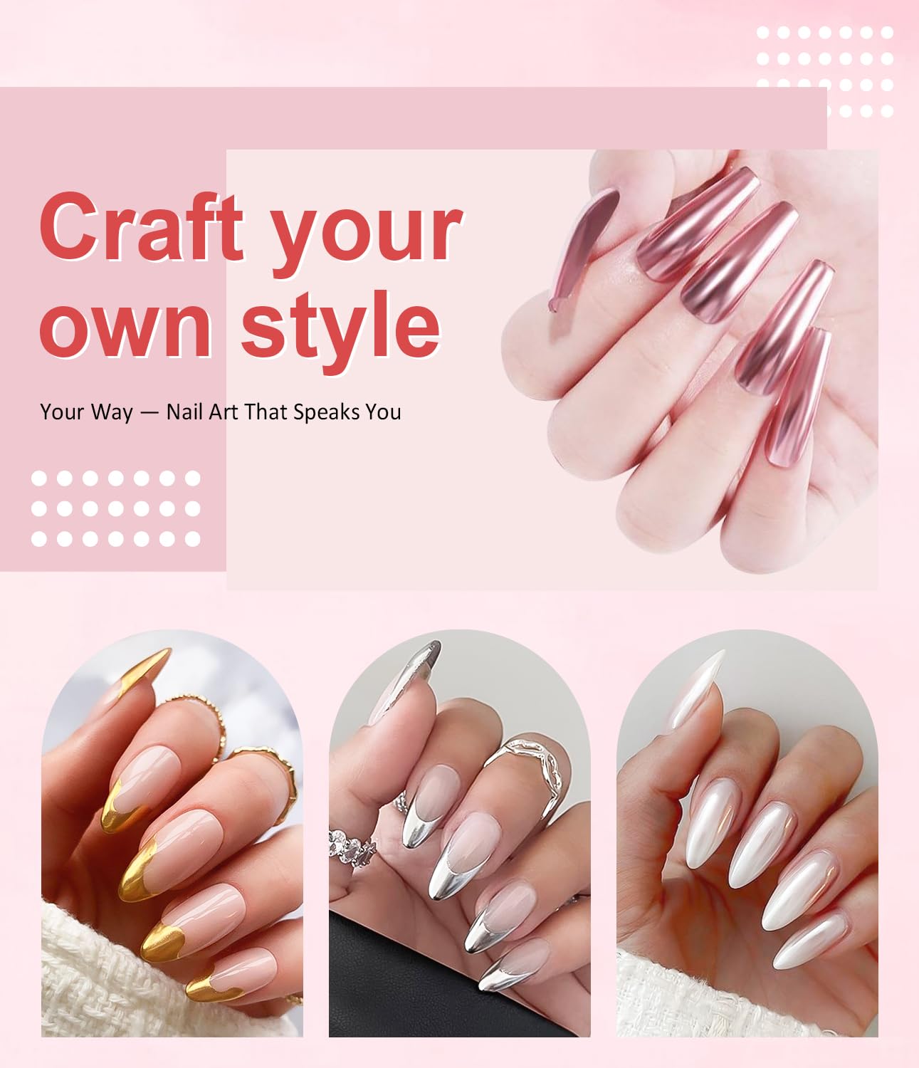 Gold Chrome Nail Powder BISHENGYF -【Magic Mirror Effect】 Pearl Chrome Nail Powder Aurora Mermaid Iridescent White Roas Gold Nail Chrome Powder Pigment Glitter Dust for Manicure Decroation DIY