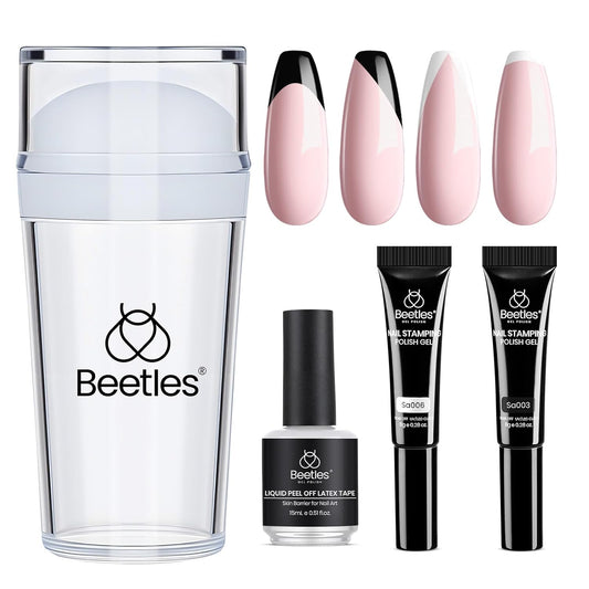 Beetles French Tip Tool: Stamp Gel Silicone Nail Stamp Kit with Long Silicone Stamper, Peel off Cuticle Guard and Nail Stamper Gel Polish, Soak off Uv Led Lamp Manicure Gifts for Women | alldaygood beauty