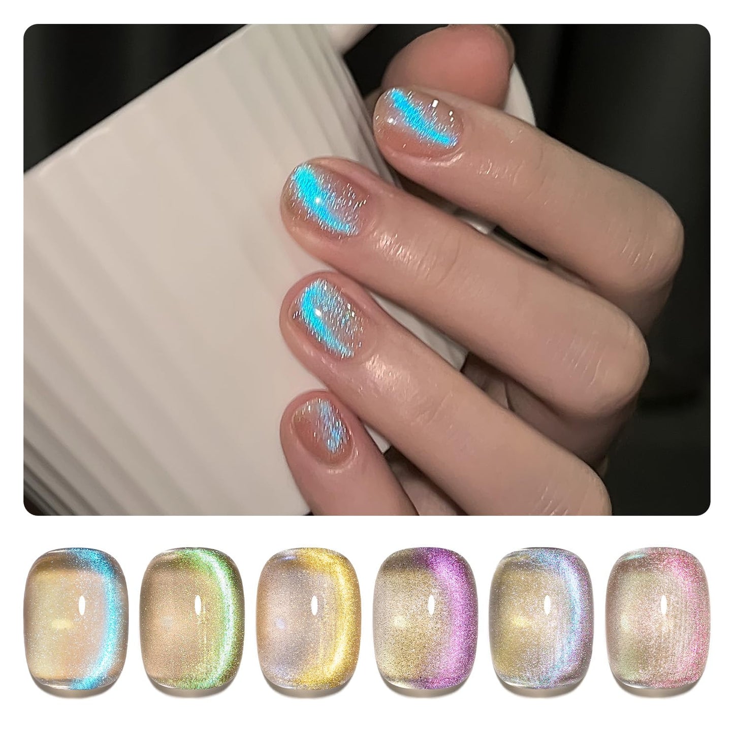 GAOY Cat Eye Gel Nail Polish Set with Magnet for Blue Glitter Holographic Cat Eye, Salon Gel Manicure and Nail Art DIY at Home, Mermaid's Tears