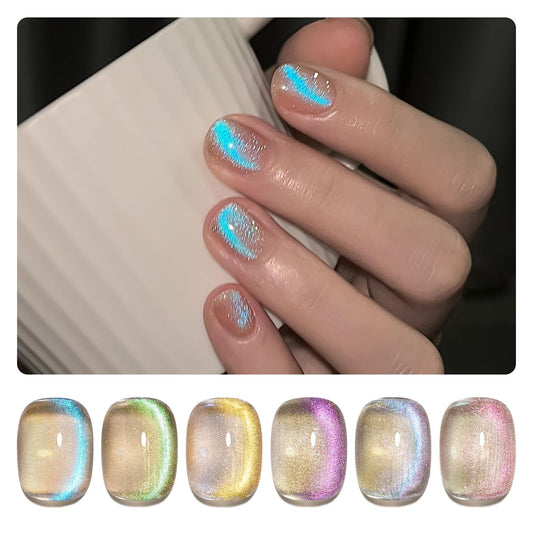 GAOY Cat Eye Gel Nail Polish Set with Magnet for Blue Glitter Holographic Cat Eye, Salon Gel Manicure and Nail Art DIY at Home, Mermaid's Tears | alldaygood beauty