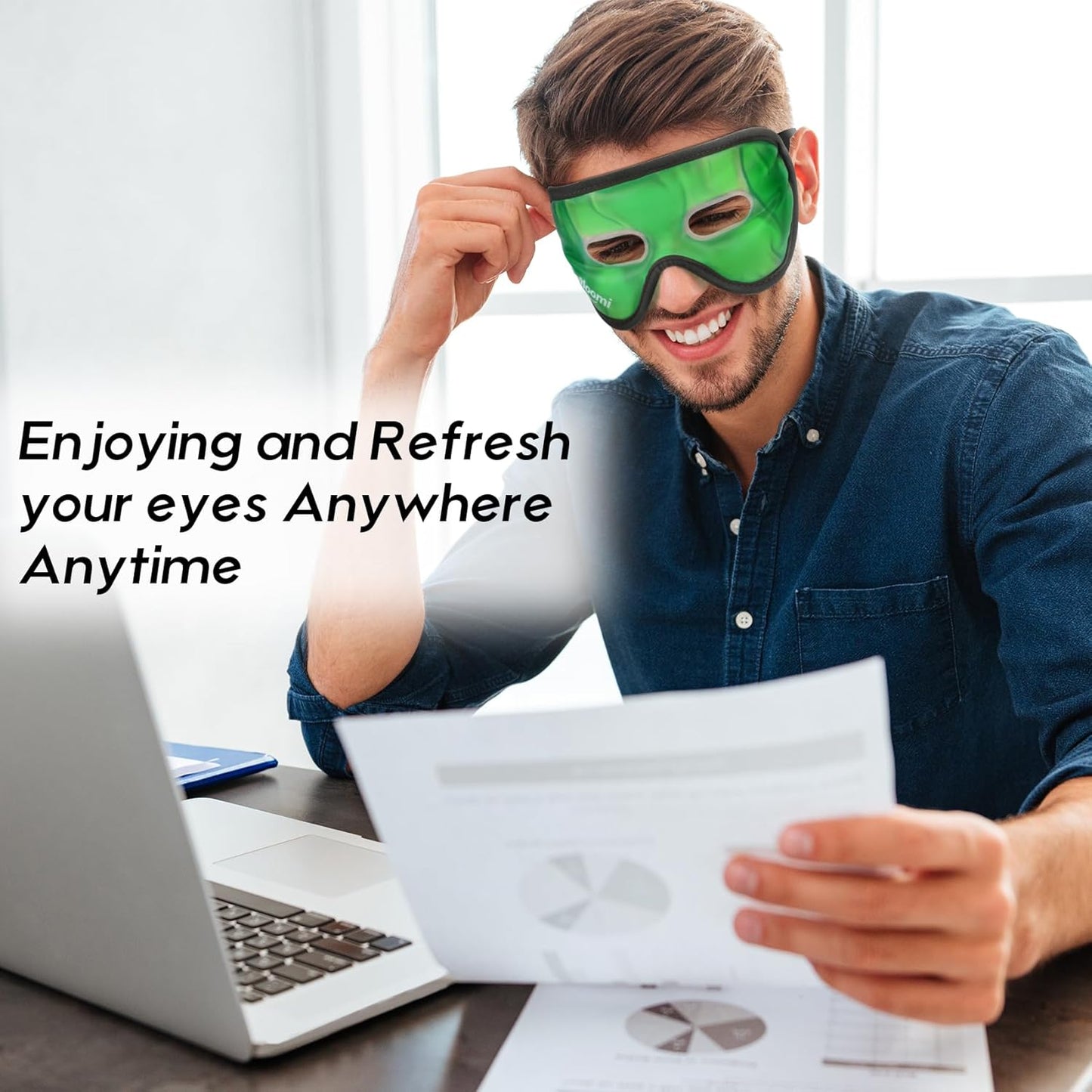 Cooling Eye Mask, Gel Eye Mask Cold Compress for Eyes, Reusable Eye Ice Pack, Cool Relaxation, Comfort Snug Fit, No Freeze, Eye Cover Ice Mask for Home, Office, 2PCS, Black & Green