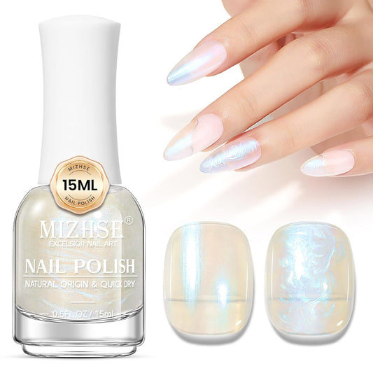 MIZHSE Nail Polish: 15Ml Mermaid Pearl Nail Polish Blue Aurora Effect Nail Polish, Fingernail and Toenail Polish Glossy Long Lasting Nail Polish Trendy DIY at Home Nail Gift Spree | alldaygood beauty