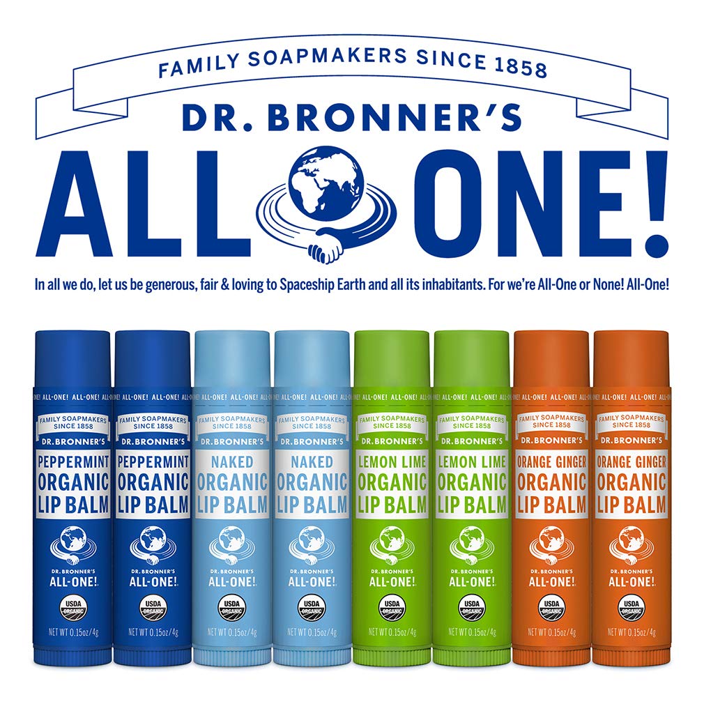Dr. Bronner’s Organic Lip Balm 6-Pack (.15oz) Natural, Moisturizing, Petroleum-Free Lip Balm with Beeswax & Avocado Oil for Dry Lips, Men & Women - Orange Ginger
