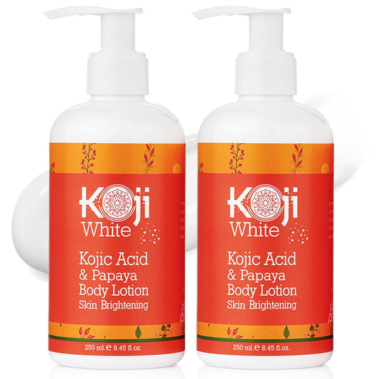 Koji White Kojic Acid & Papaya Body Lotion, Women Gift Sets for Exfoliating, Skin Brightening, Moisturizer, Radiance, Even Tone, Age Spots & Sun Damaged, Vegan, Paraben-Free, 8.45 Fl Oz (2 Bottles)