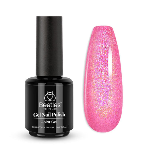Beetles Pink Glitter Gel Polish – Paradise Twilight Gel Nail Polish, Reflective Glitter Shimmer Pink Flash Dimond Mermaid Unicorn Effect Soak Off UV LED 15ml | alldaygood beauty