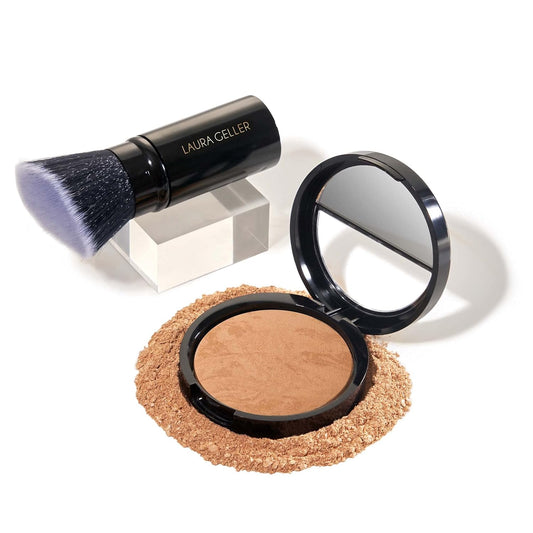 LAURA GELLER NEW YORK Baked Balance-n-Brighten Foundation with Kabuki Brush Makeup Set, Golden Medium | alldaygood beauty