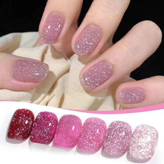 BORN PRETTY Reflective Glitter Gel Nail Polish Pink Holographic Colorful Glitter Spring Summer Gel Polish Sparkly Shiny Disco DJ LED Gel Nail Polish Nail Varnish 6PCS | alldaygood beauty