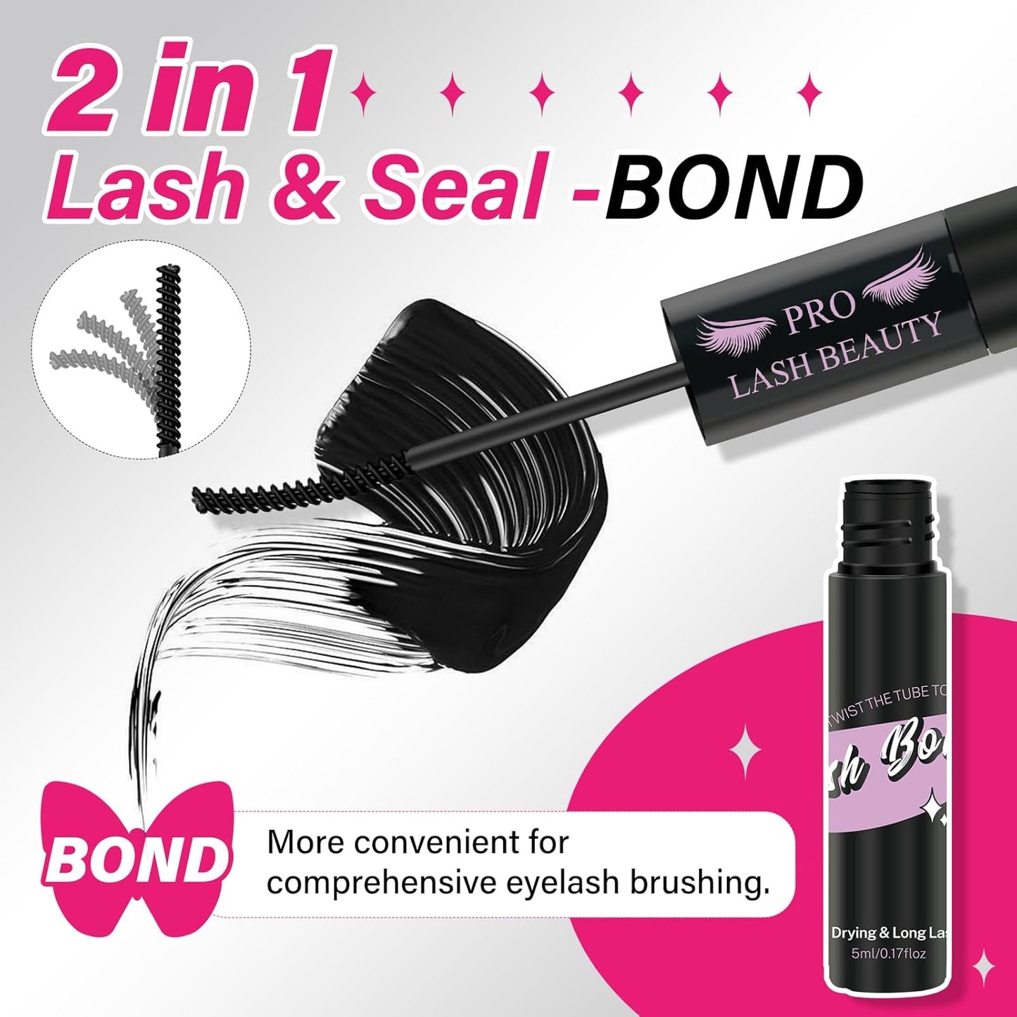Lash Bond and Seal Cluster Lash Glue & Seal Waterproof Cluster Lash Glue for DIY Eyelash Extensions Waterproof Strong Hold (10ml, Black Bond & Clear Seal)