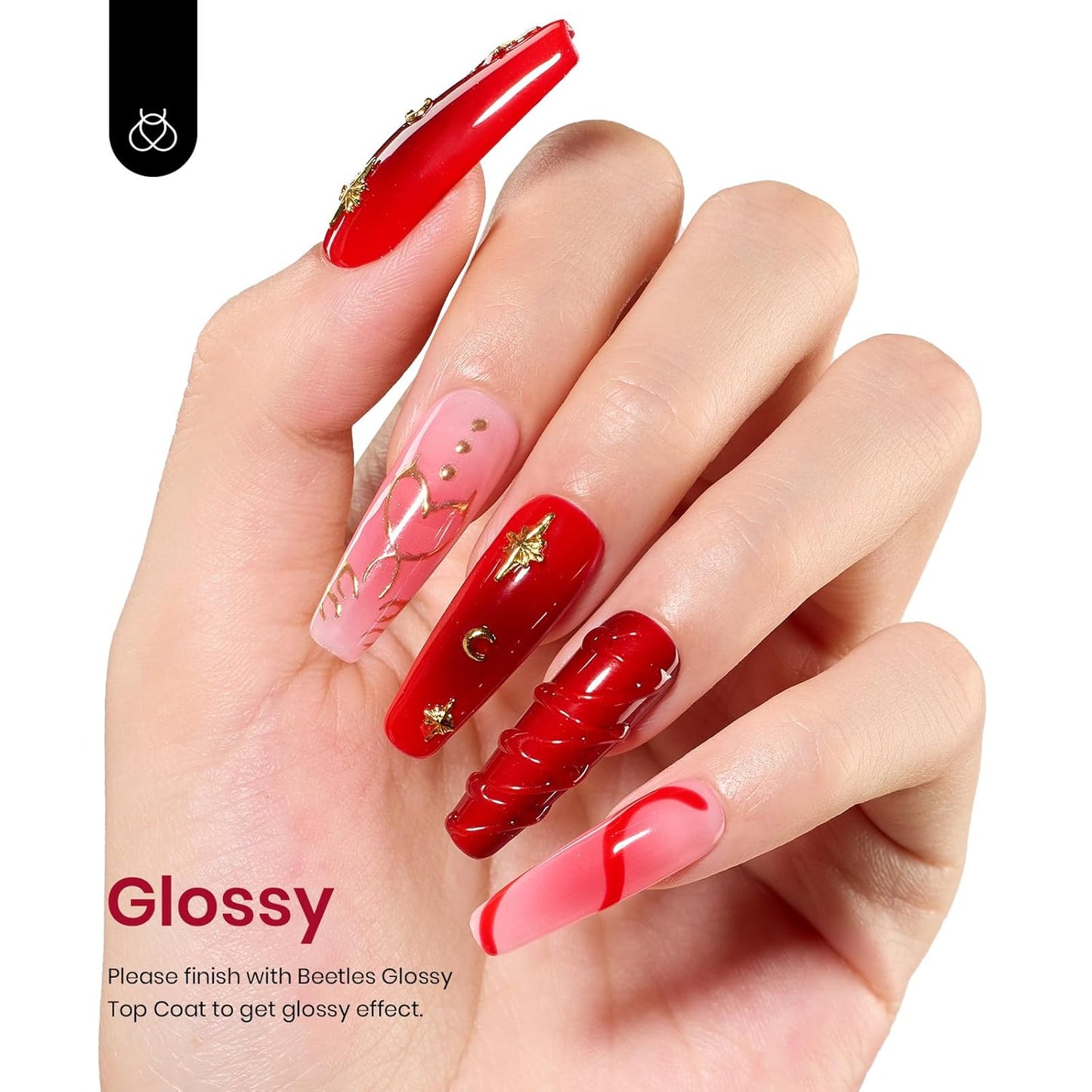 Beetles Red Gel Polish,Crimson Gorgeous Gel Polish, Red Color Nails Glossy Long Lasting Soak Off U V LED Gel for Nail Art Salon Quality DIY
