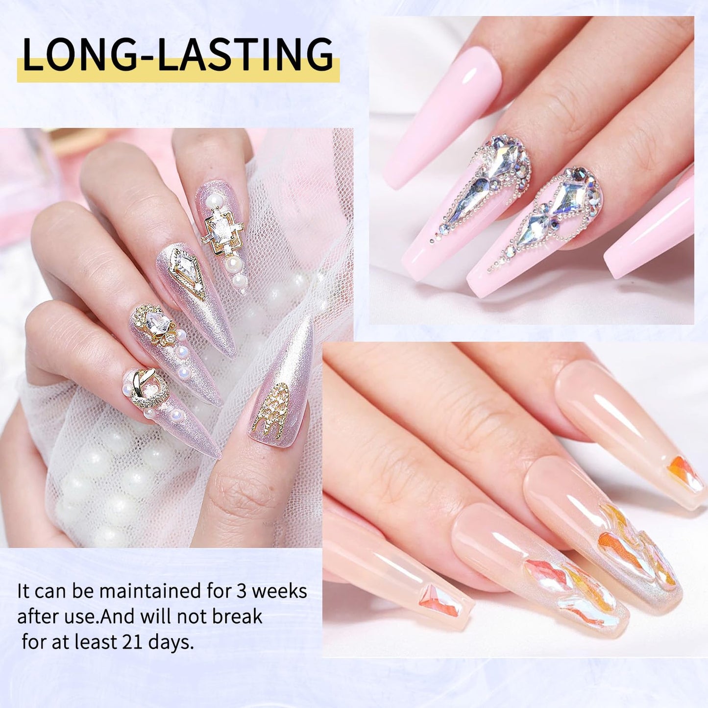 2PCS Rhinestone Glue Gel Kit- Superior Nail Art Glue Strong and Long-Lasting Bond for Nail Art Decorations, Charms, 3D Bling, Gems, Jewel Diamonds UV/LED Easy Apply with Nail Rhinestone Glue Kit