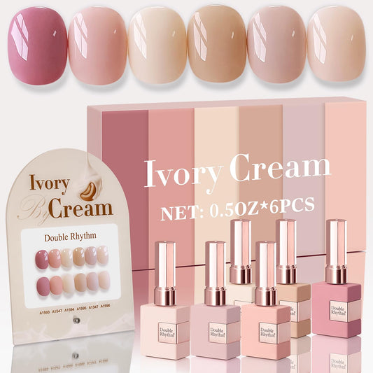Double Rhythm 6 Pcs 15 ML Gel Polish Set Same Color Same Bottle Soak Off Gel Polish Kit Nail Art Manicure Salon DIY at Home for Women (Light Dark Nude Beige Cream Pink-T6-18) | alldaygood beauty