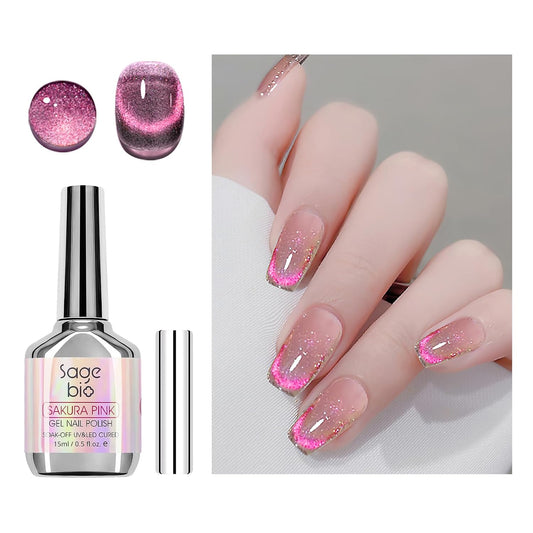 Cat Eye Gel Nail Polish with Magnet Stick, 15ml Glitter Holographic Nail Polish, Magnetic Effect Gel for Home DIY Manicure Gift, Exotic Berry | alldaygood beauty