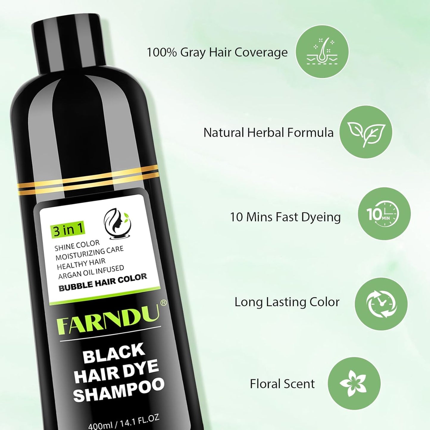 Black Hair Dye Shampoo for Women & Men, Gray Hair Coverage Herbal Natural 3 in 1 Hair Color Shampoo, Champu para canas