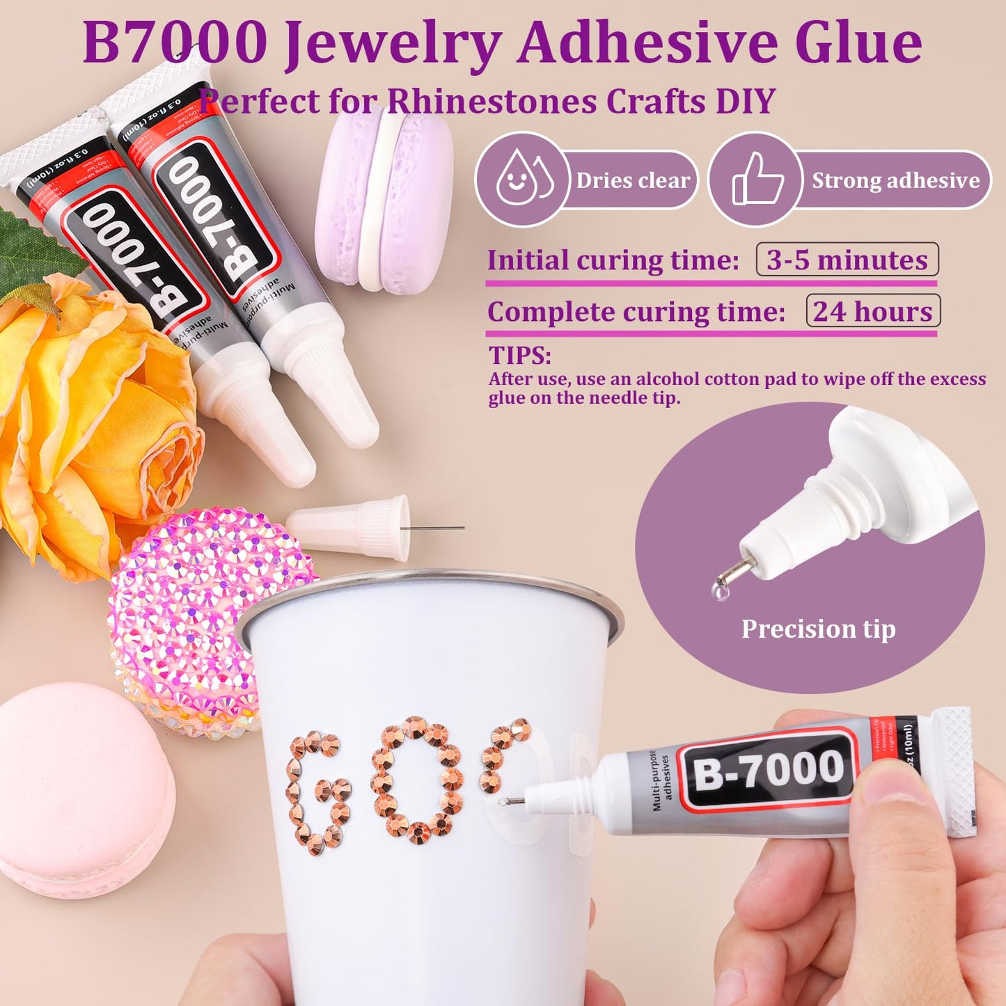 Resin Jelly Rhinestones for Crafting with B7000 Jewelry Glue, 2 Boxes Champagne Flatback Crystals with 3Pcs 10ml Glue, Bedazzling Non Hotfix Gems for DIY Tumblers Clothing Shoes Manicure