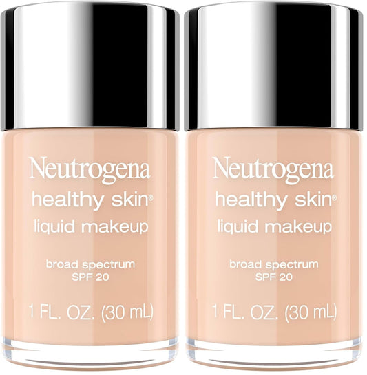 Neutrogena Healthy Skin Liquid Makeup Foundation, Broad Spectrum SPF 20 Sunscreen, Lightweight & Flawless Coverage Foundation with Antioxidant Vitamin E & Feverfew, Medium Beige, 1 fl. oz (Pack of 2) | alldaygood beauty