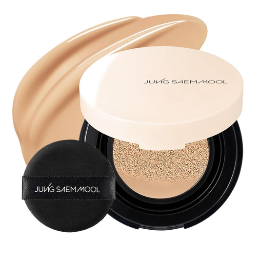 JUNG SAEM MOOL Essential Skin Nuder Cushion Mini 22W Sand 0.17 Fl Oz, Natural Radiant Finish Cushion Foundation with Buildable Coverage, Lightweight Texture, Korean Foundation Makeup | alldaygood beauty