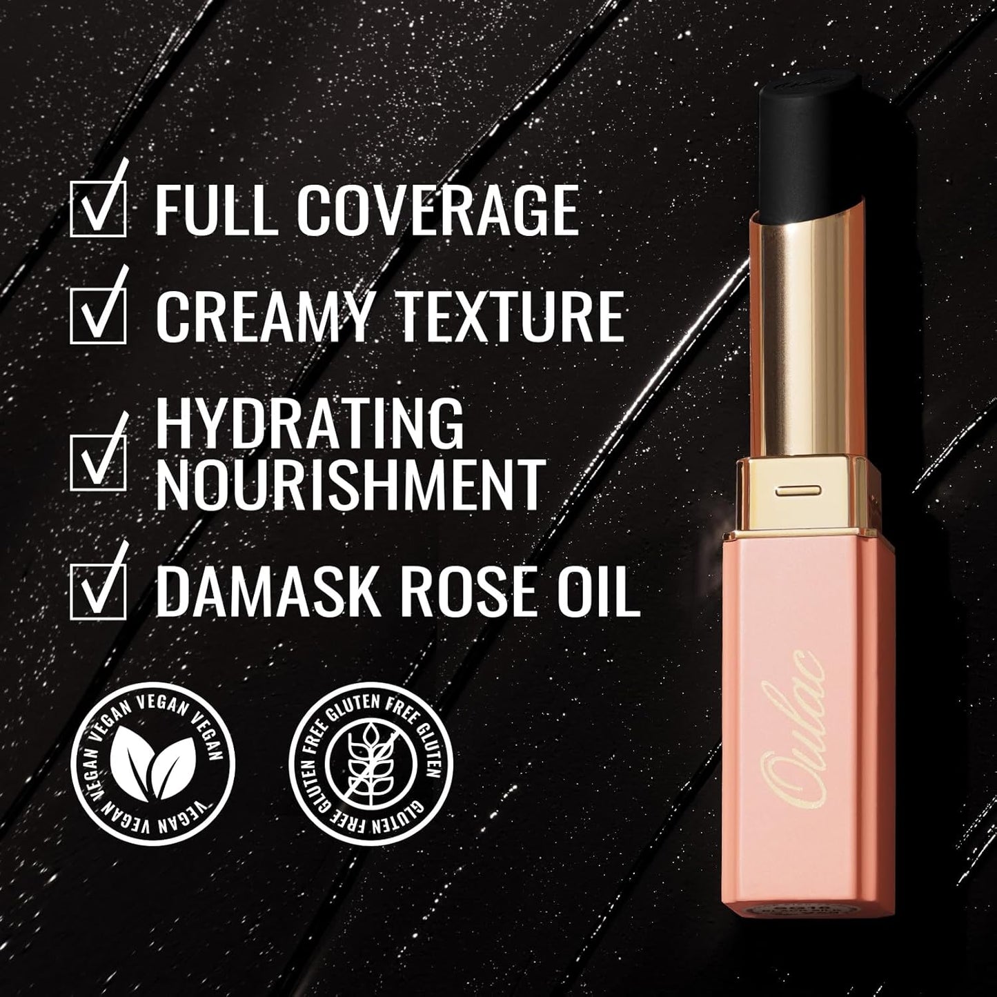 Oulac Black Lipstick for Women, Halloween Matte Lipsticks, Full Coverage Lip Color, Satin Matte Finish, Cream Texture, Hydrating, Infused with Hyaluronic Acid, Vegan & Clean Beauty 4g SG16