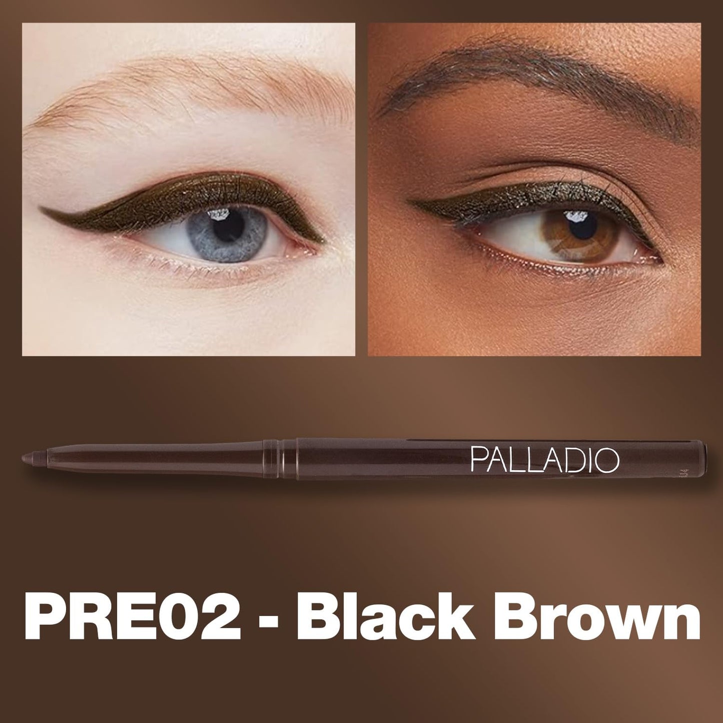 Palladio Retractable Waterproof Eyeliner, Richly Pigmented Color and Creamy, Slip Twist Up Pencil Eye Liner, Smudge Proof Long Lasting Application, All Day Wear, No Sharpener Required, Black Brown