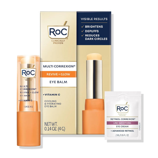 RoC Multi Correxion Revive + Glow Eye Balm with Vitamin C (0.14 oz) + Retinol Eye Cream Packette