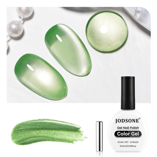 JODSONE Cat Eye Gel Nail Polish 16.5ml Light Green Single Colors for Holographic Glitter Cat Eye with Magnet at Home DIY Need U V Lamp | alldaygood beauty