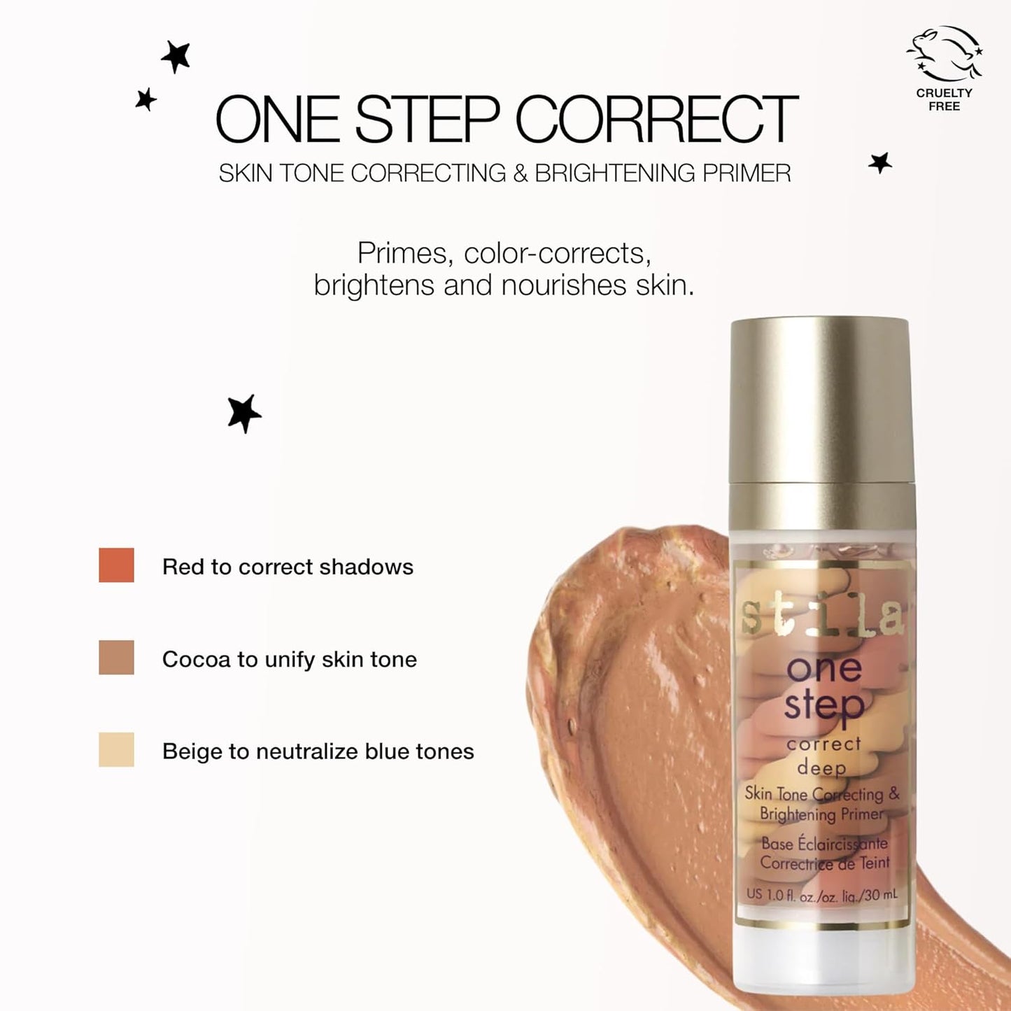 stila One Step, Color Corrector & Brightening Primer | Facial Serum to Even Skin Tone, Moisturize & Hydrate, Oil-Free Makeup | 1 Fl. Oz.