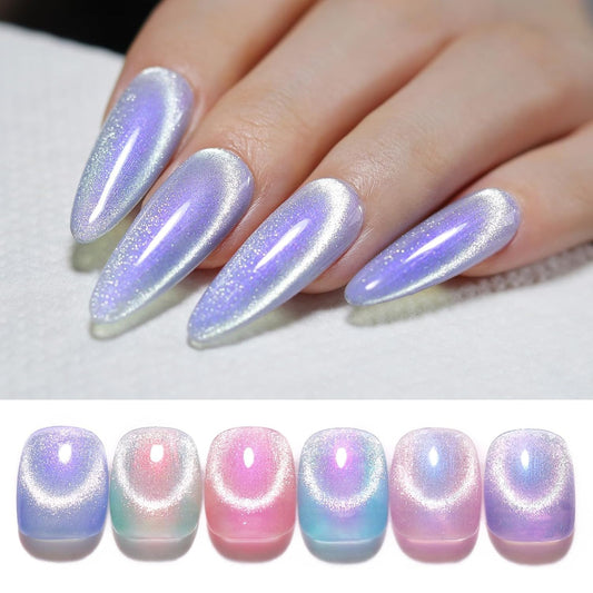 Born Pretty Auroras Cat Magnetic Eye Gel Nail Polish Set Shimmer Glitter with Magnet 9D Holographic Reflective Magnetic Nail Polish Kit Auroras Mermaid Green Blue Purple Pink Purple 6 Colors | alldaygood beauty