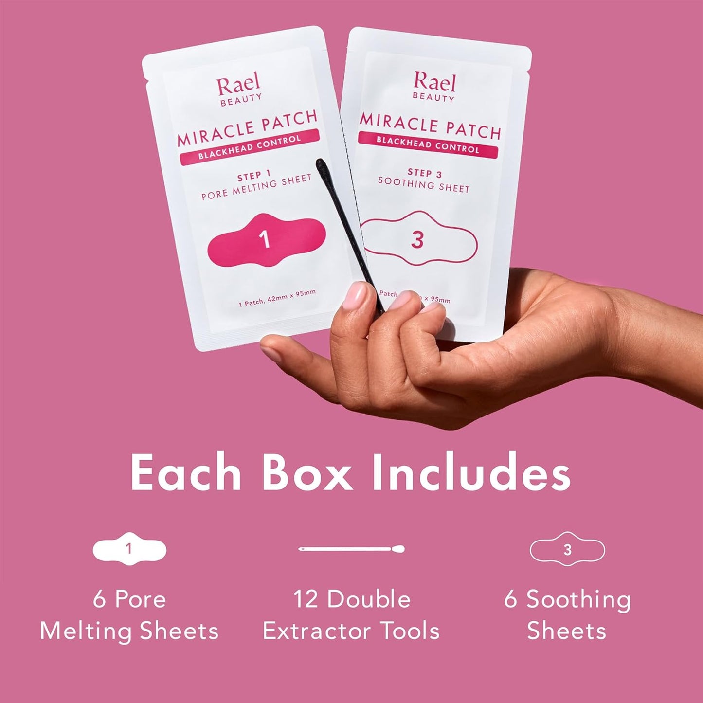 Rael Blackhead Remover, Miracle Patch Melting Pack, Nose Strips for Blackheads, Pore Cleansing and Soothing Sheets, 3 Step Kit, Sebum Removing Cotton Swabs, Dermatologist Tested